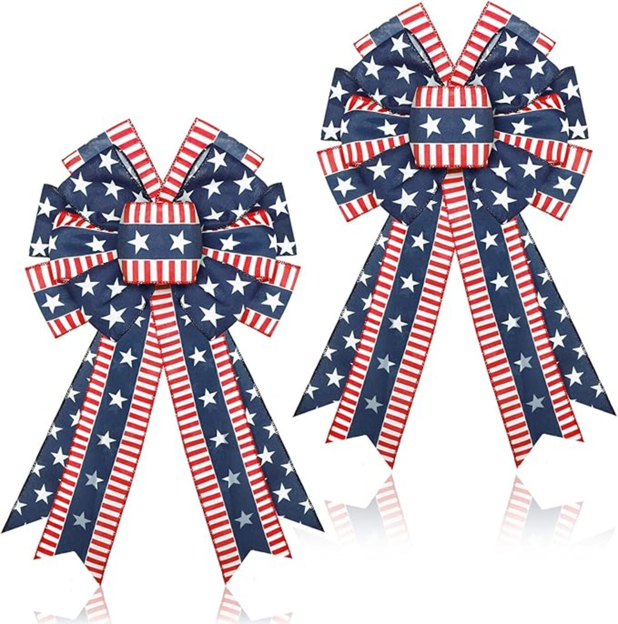 2 Pcs Patriotic Burlap Wreath Bows - Large American Flag Stars and Stripes Bow for 4th of July, Memorial Day, and 250th Anniversary - Red White and Blue Indoor/Outdoor Decor for Trees, Wreaths, and Porches